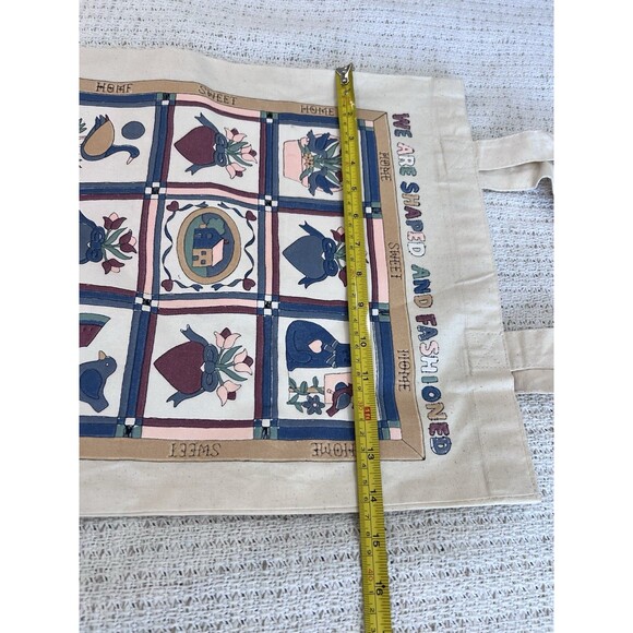 Canvas Cute Cat Tote Bag, Double-Sided Print 80s Style Quilt Grandma Decor - Picture 3 of 5